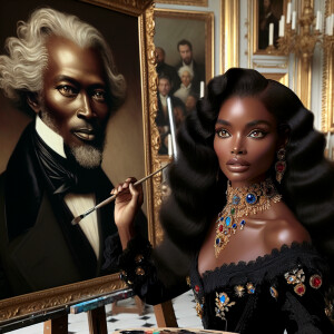 In a high-class, elegantly decorated studio, a very light-skinne...
