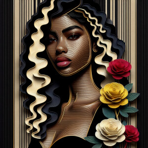 Create a vertical 3-D portrait of a light-skinned African-Americ...