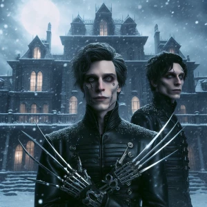 Create a portrait of Edward Scissorhands, the iconic character w...