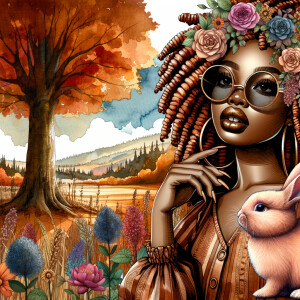 Ink wash: create a beautiful scenic fall landscape.Standing unde...