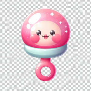 single picture cute pink  baby rattle glossy water color vector...