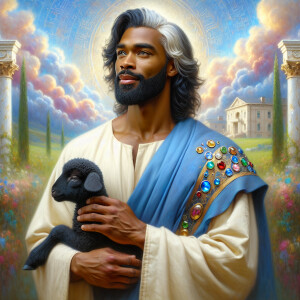Oil painting of an African-American man resembling Jesus Christ,...