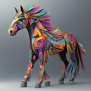 Create a 3D rendering that features an array of a vibrantly-colo...