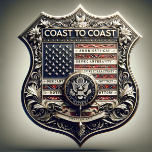 Designer shield with an American flag on it, the shield reads" c...