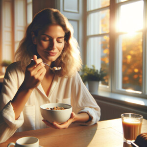 African woman eating breakfast