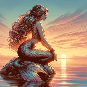 Please create an image of a serene mermaid with long flowing hai...