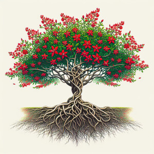 Text "NABILA" in shape of red and green flowers tree
