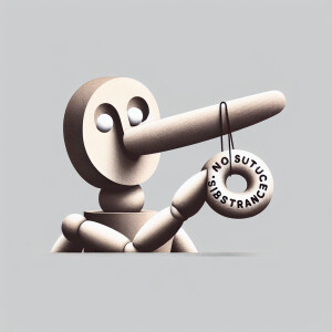 On a gray background, the head of Pinocchio with the tip of his...