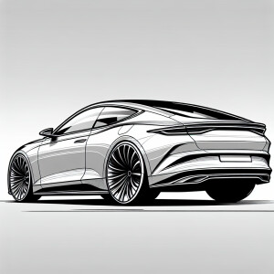 Line art, side view of the 2020 camaro. Wide angle shot, full wh...