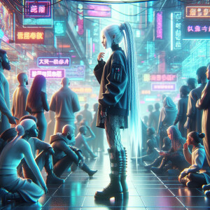 A girl with beautiful long white hair and two braided braids, bl...