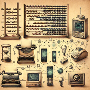 Generate an image depicting the progression of technology, begin...