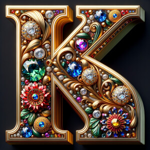 Create a 3-D realistic image with the letters  K.S. in gold raised letters , Add diamonds and colorful jewels