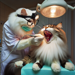 Dentist cat treats a cat