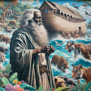A close-up and detailed wall painting focusing on Noah, depicted...
