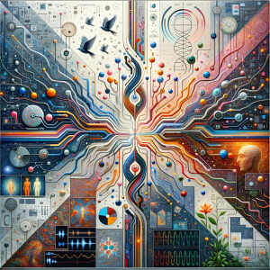 The golden ratio, Minimalist art Circuit, boards, circuitry, diagrams Cellular structures, DNA, circuit boards, colorful wires,  asian and Egyptian  graffiti, lie detector graphs, cardio, printout , branches infinity sign, cave, Art, handprints, distant birds flying, flowering vines, abstract gestural painting, dna