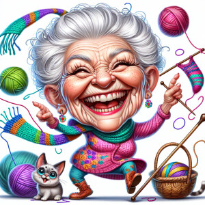 Funny and crazy caricature of a 95 year old spry American grandm...