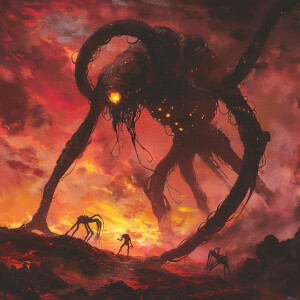 A towering alien with tentacles for limbs and glowing yellow eye...