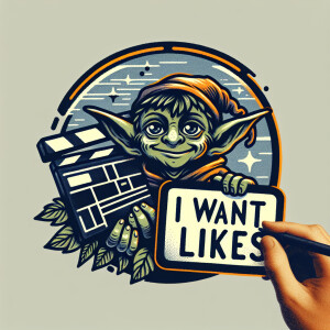 cute Goblin holding sign that says "I want likes"Cinematic film...