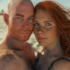 A photorealistic high resolution image. Light ginger haired fema...