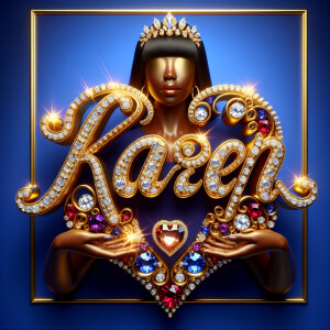 VCraft a 3-D image showcasing the name 'KAREN' in a luxurious go...