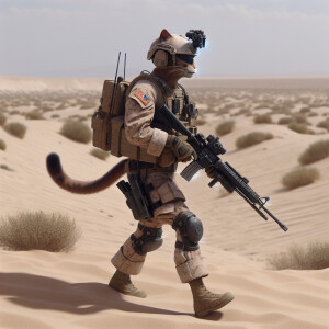 Create a realistic image of a human like cat as an US Marine str...