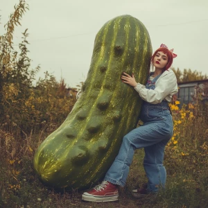Pickle themed Birthday party! Pickle! Woman with short red hair...