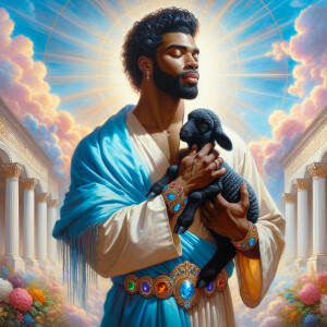 Oil painting of an African-American man resembling Jesus Christ,...