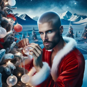 Christmas image set in the North Pole A Caucasian man with a buz...