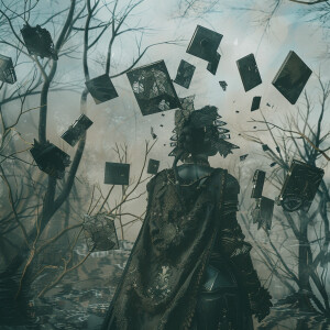 Create a surreal photograph inspired by Kansuke Yamamoto featuri...