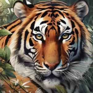 Süßer Tiger schneidet Gemüse auf einem Holzbrett