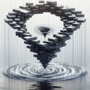 Crea una fuente con diseño de cascada suspendida en el aire, con...