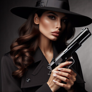 Mexican female gangster with a 45 automatic
