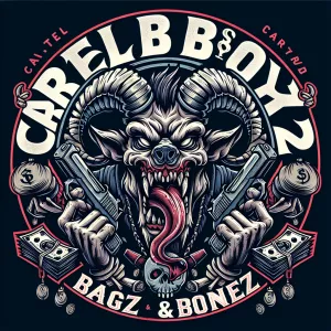 Create a bold logo featuring a menacing creature with sharp feat...