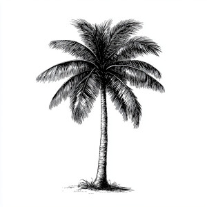Palm Tree: Illustrate a single palm tree with a thick trunk and...