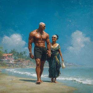 hyperrealism digital painting.a muscular sweaty villain man, wa...
