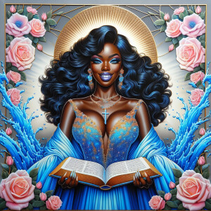Create an image of an ultra-light-skinned African-American woman...