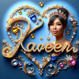 Craft a 3-D image showcasing the name 'KAREN' in a luxurious gol...