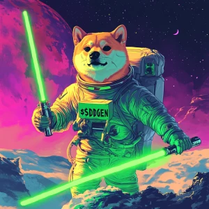 MEME DOGE in GTA art style, dressed as an astronaut and holding...