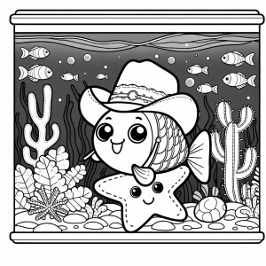 Simple lines, coloring, book of fish inside the fish tank, weari...