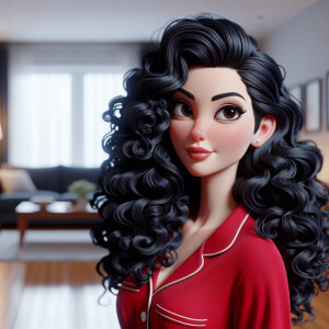 Betty boop hyperrealism she’s wearing red pajamas in her living...