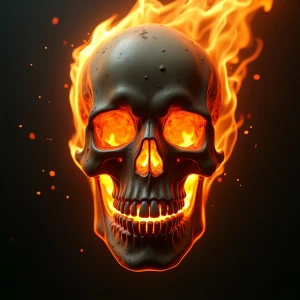 A  skull face emerging from a flame, half alive and half burning...