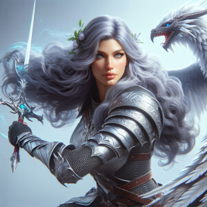A beautiful huntress from the “Monster Hunter” series with dark...