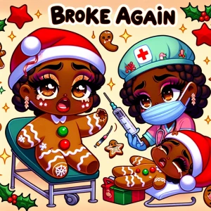 African American chibi-style girl bold makeup  brown eyes, dress...