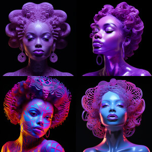 3D fluorescent image of a beautiful LIGHT SKIN African American...