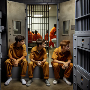 Three Caucasian Male juvenile inmates about 13 to 16 years old a...