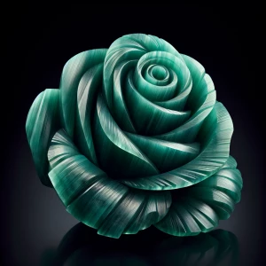 Visualize a meticulously carved emerald rose, each petal intrica...