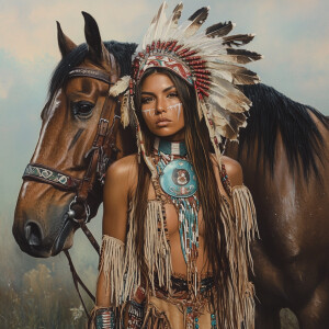 Create a hyper-realistic detailed image featuring a Native Ameri...