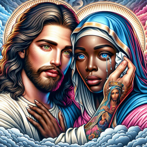Ensure that the image distinctly represents both Jesus Christ an...