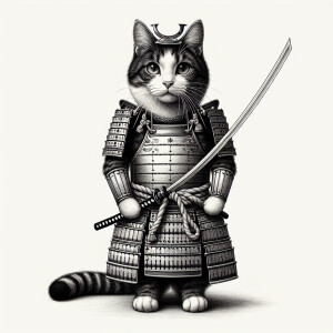 Cat samurai sketch style