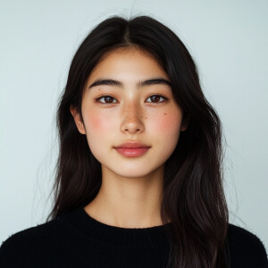 A 19-year-old cute Japanese-Californian woman with a clean face...